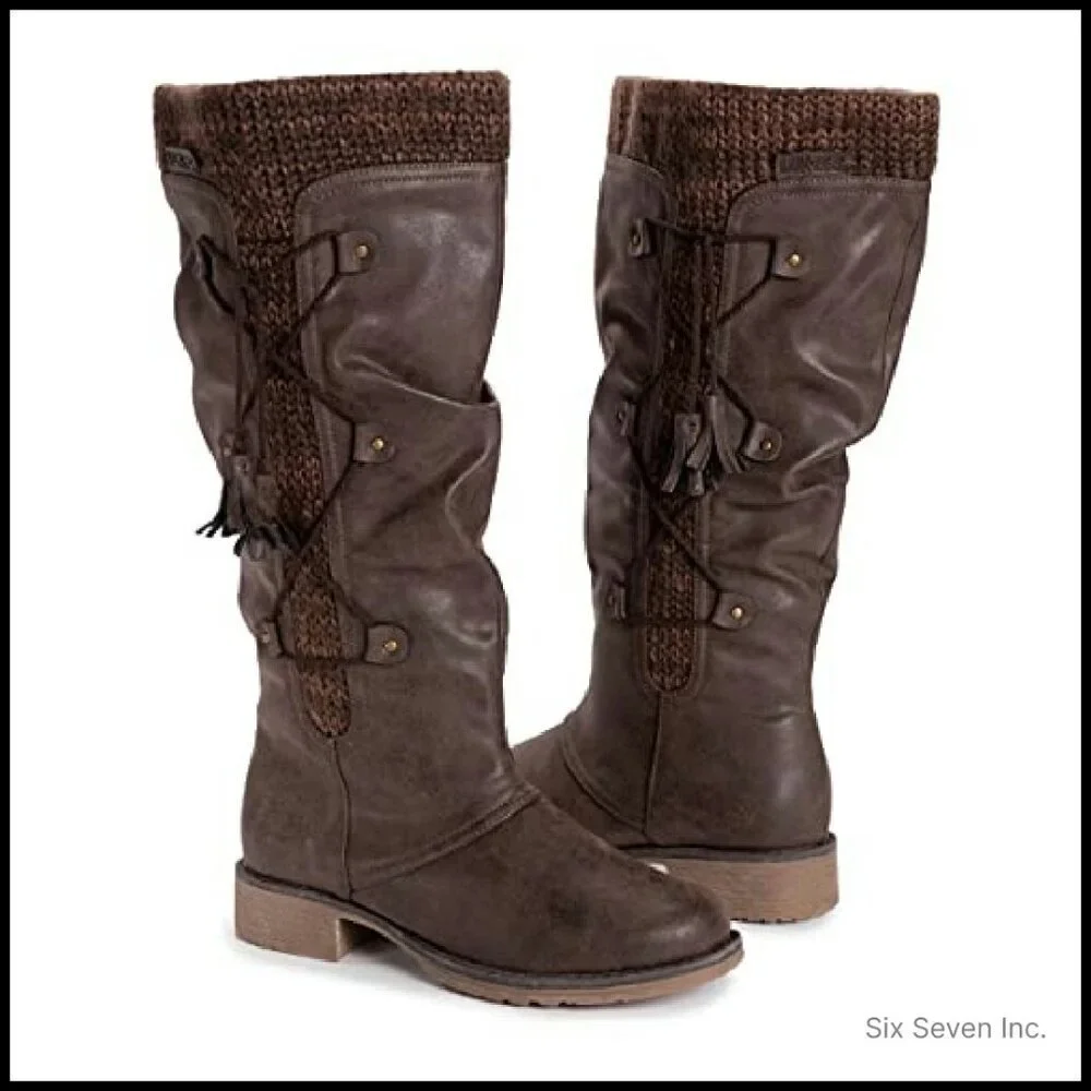 Knit Knee-High Boots Memory Foam Insole Water Resistant Chic Comfort
